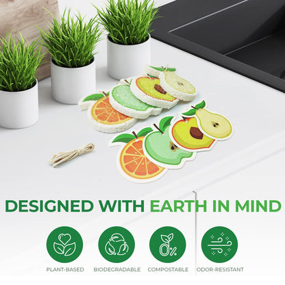 Esponjas de limpieza comprimidas de celulosa biodegradable en forma de fruta - 12 piezas